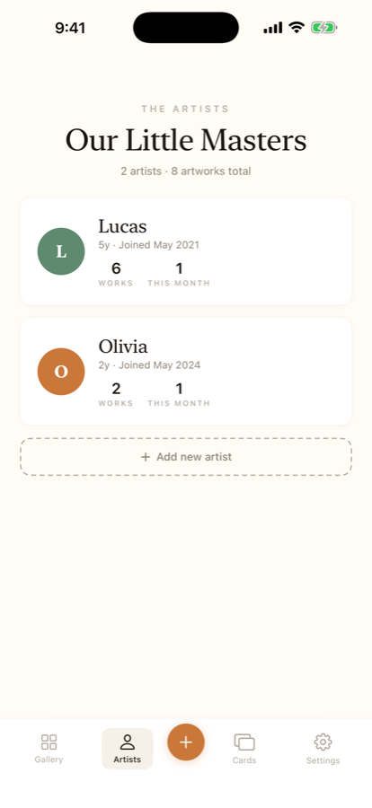 Per-child artist page