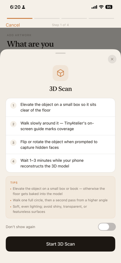 3D model capture onboarding